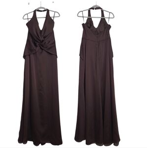 Lazaro Formal Bridesmade's Halter Backless Chocolate Brown Maxi Gown Size 12